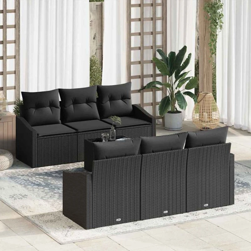 vidaXL Sofa Sæt 7 pc Sort PolyRattan