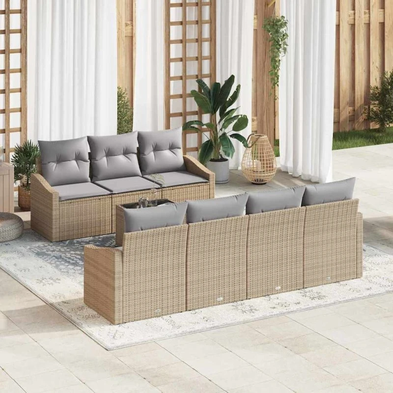 vidaXL Havesofa Sæt 8 stk Beige og Lys Grå Polyrrattan