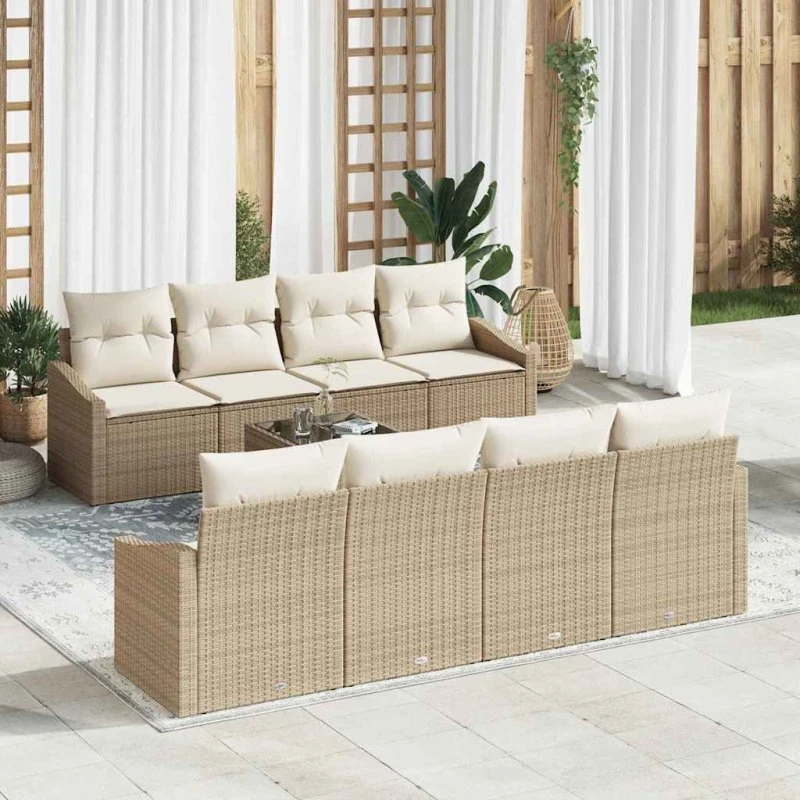 vidaXL Sofa Sæt 9 pcs Beige/Creme PolyRattan