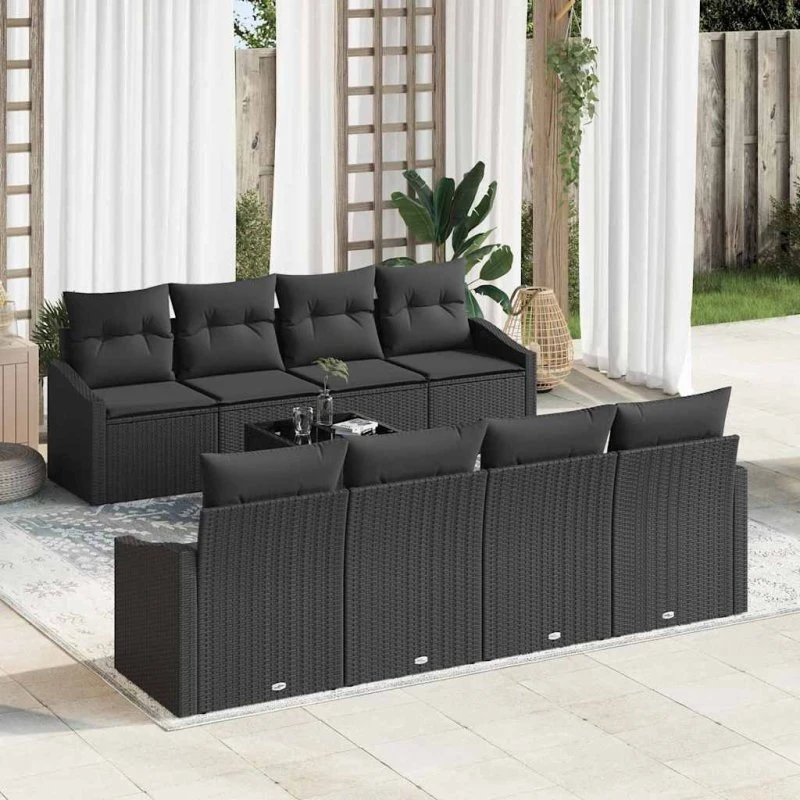 vidaXL Sofa Sæt 9 pcs Sort PolyRattan