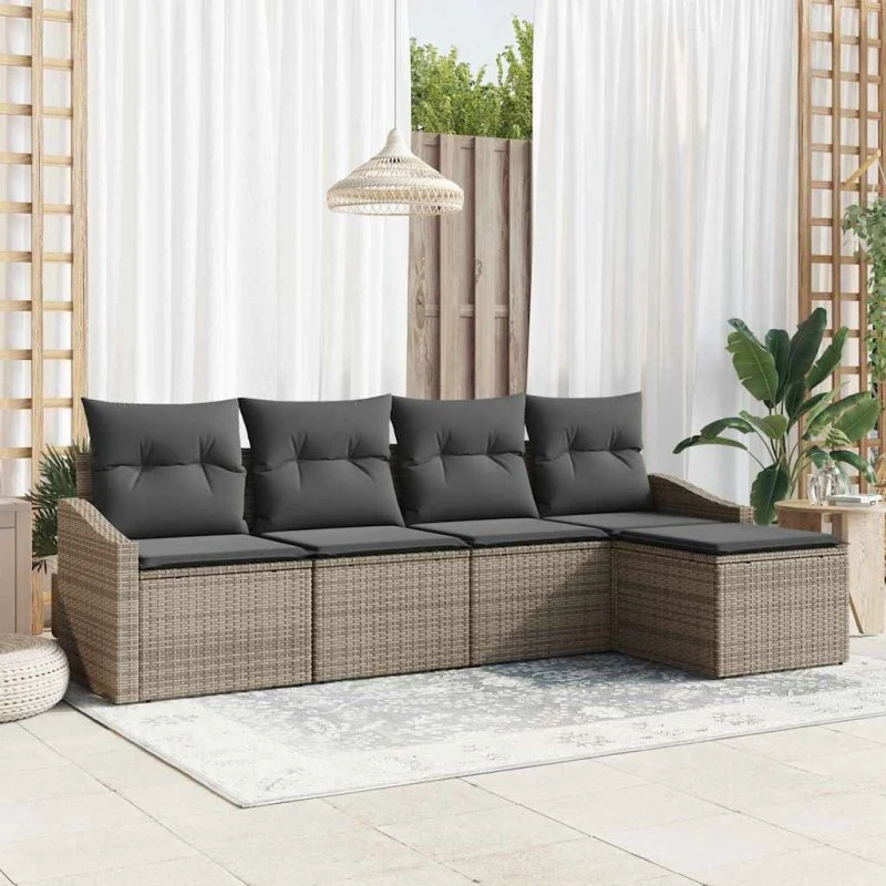 vidaXL Havesofa Sæt 5-pces Grå Poly rattan