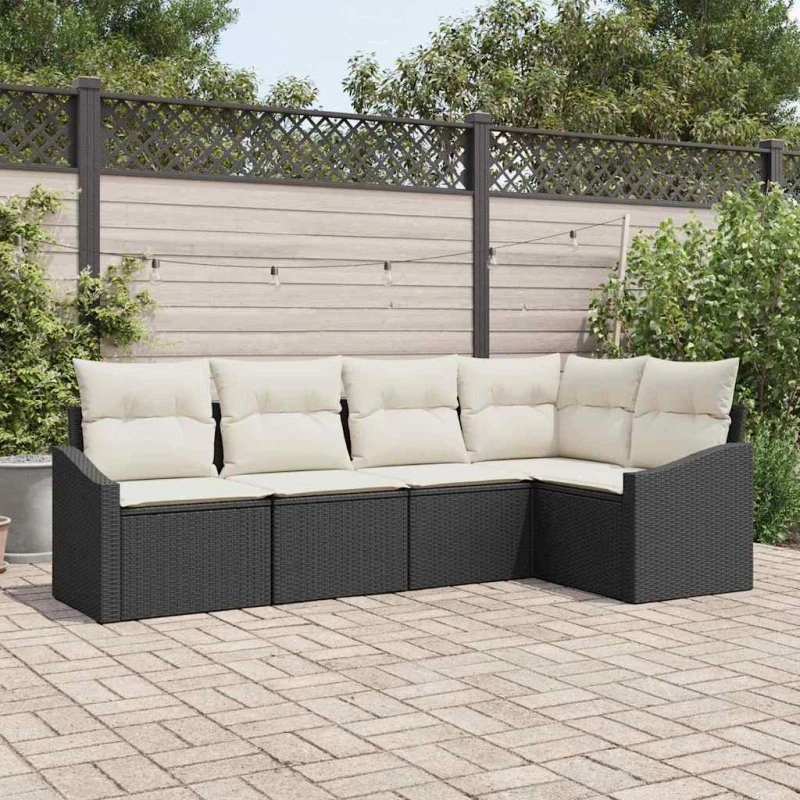 vidaXL Sofa Sæt 5-pcs Sort PolyRattan