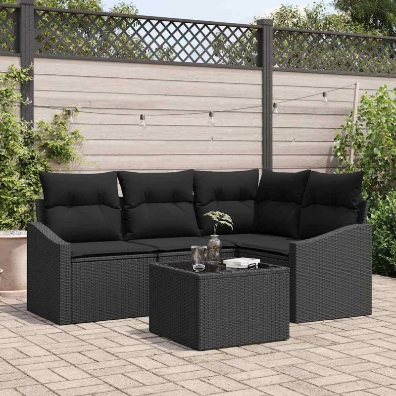 vidaXL Havemøbel Sæt 5-pc Sort Poly rattan