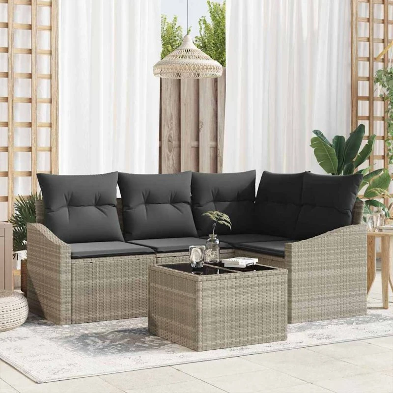 vidaXL Havemøbel Sæt 5-pcs Lysegrå Poly rattan