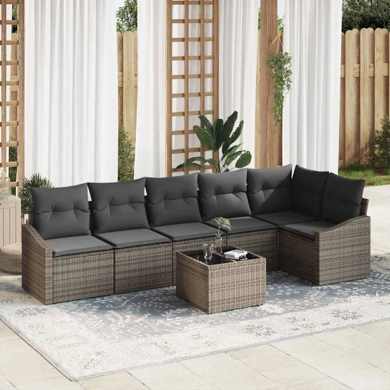 vidaXL 7-delssæt Grå Poly rattan Havesofa
