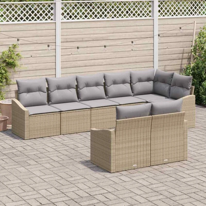 vidaXL Havemøbel Sæt 8 stk Beige Poly rattan