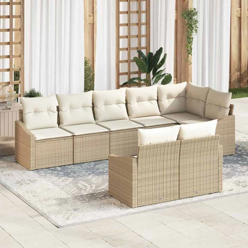 vidaXL Havemøbel Sæt 8 stk Beige Poly rattan