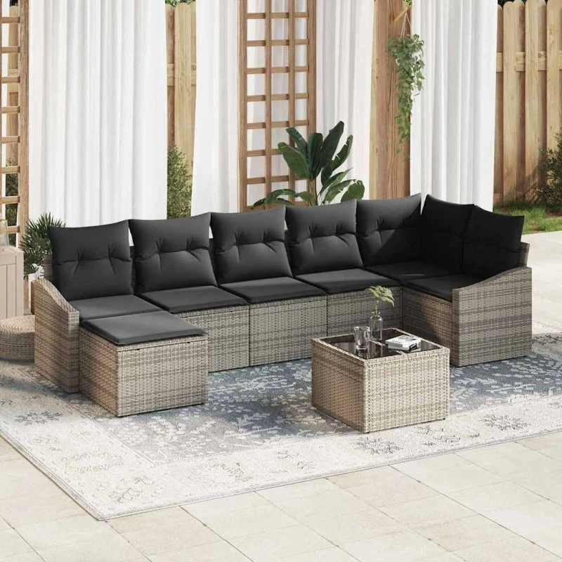 vidaXL Havesofa Sæt 8 dele Grå Poly rattan