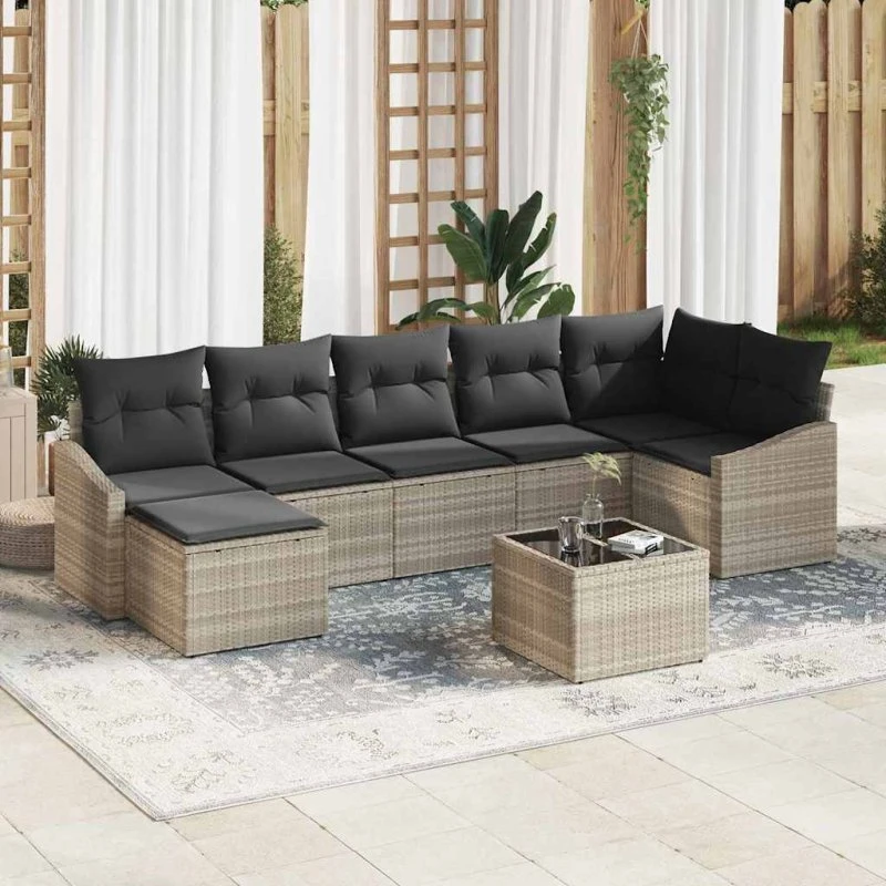 vidaXL Havesofa Sæt 8 dele Lysegrå Poly rattan