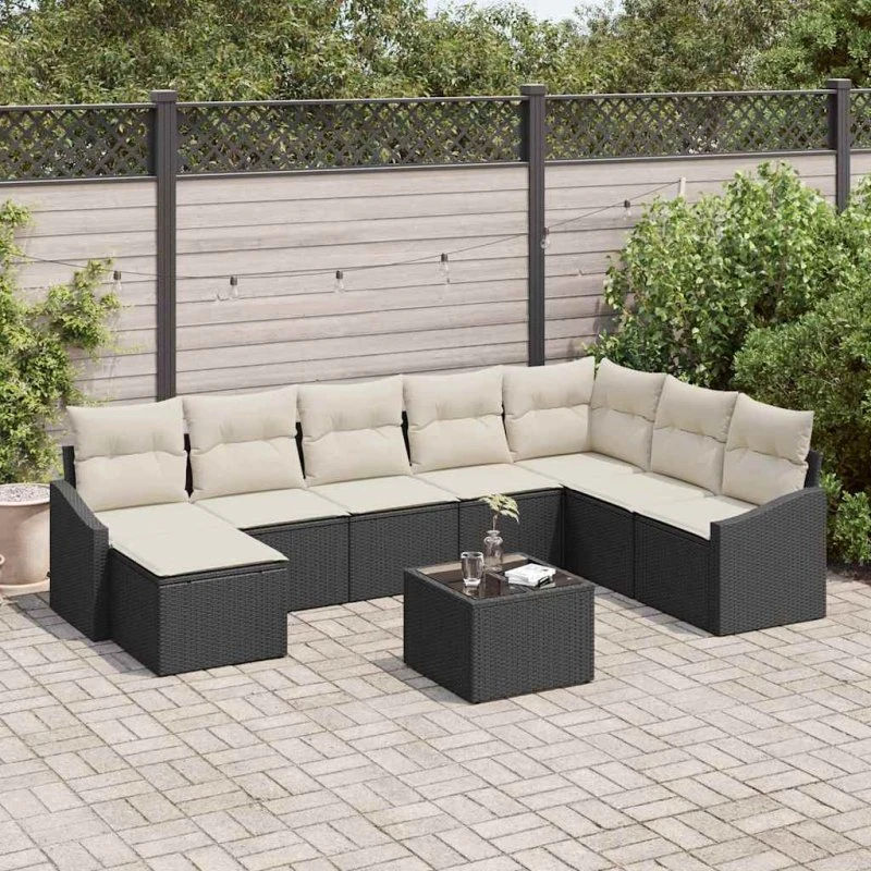 vidaXL Sofa Sæt 9 pcs Sort Poly Rattan