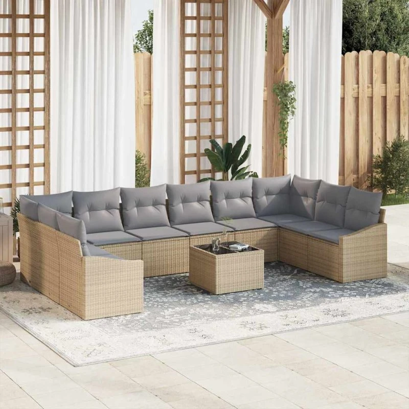 vidaXL Havesofa Sæt 11 stk Beige PolyRattan