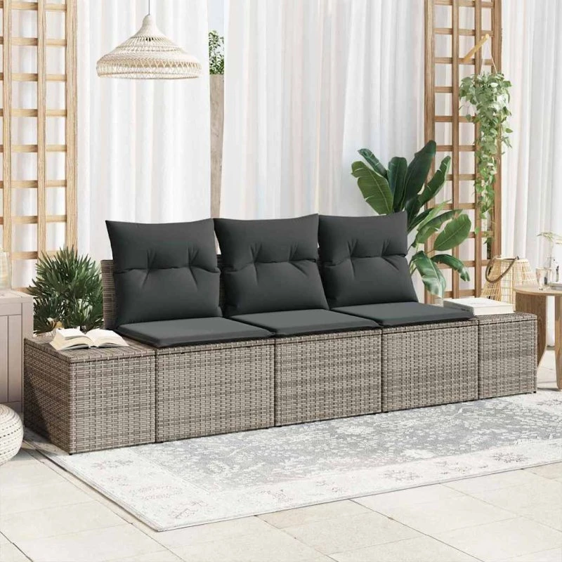 vidaXL Grå Poly Rattan Havesofa Sæt 3-pcs