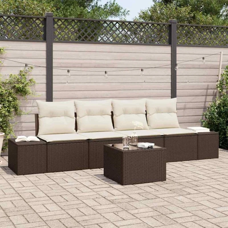 vidaXL Havesofa Sæt 5-del, PolyRattan Brun/Creme