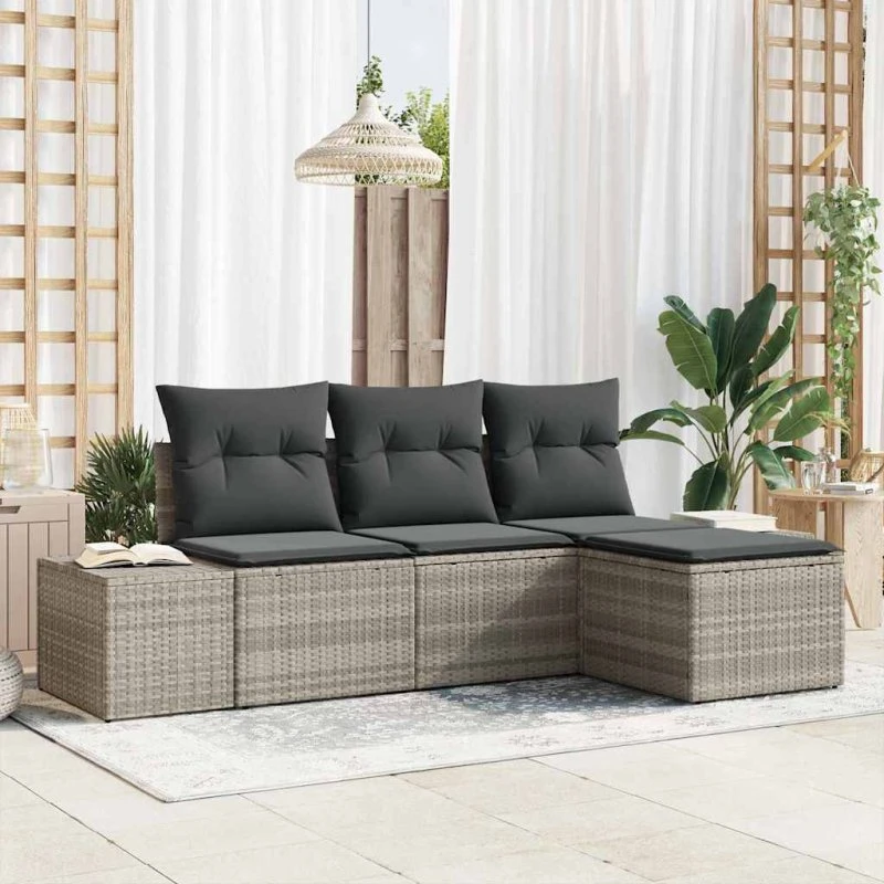 vidaXL Havesofa Sæt 4-pc Lysegrå Poly rattan