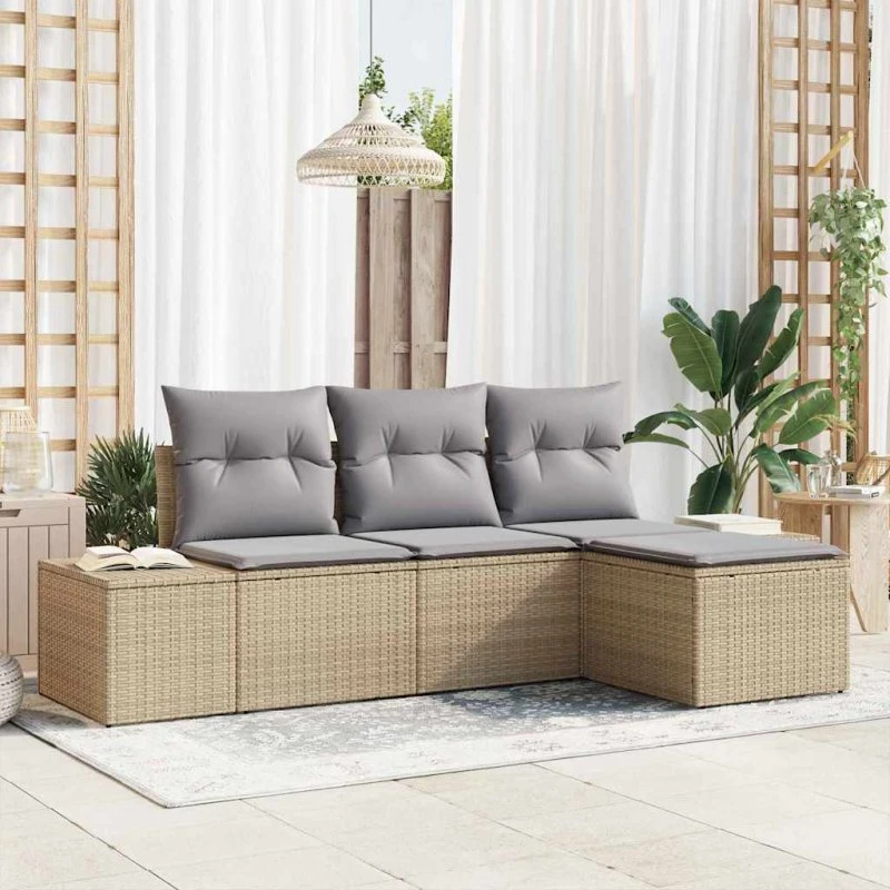 vidaXL Havesofa Sæt 4-pcs Beige Poly Rattan