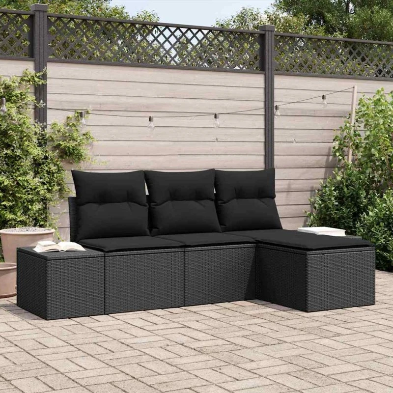 vidaXL Havesofa Sæt 4-pces Sort Poly rattan