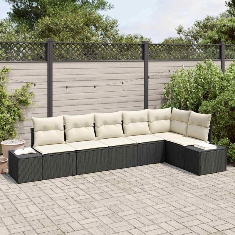 vidaXL Havesofa Sæt 6 pcs Sort og Cream Poly rattan