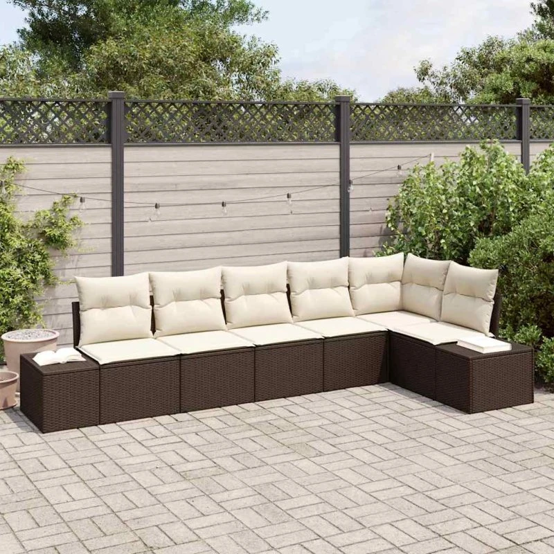vidaXL Havesofa Sæt 6 pc Brun/Creme Poly rattan