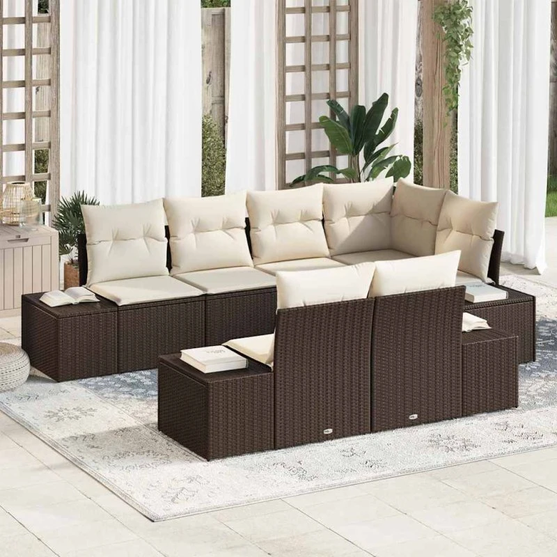 vidaXL Havesofa Sæt 7 pc Brun/Creme Poly rattan