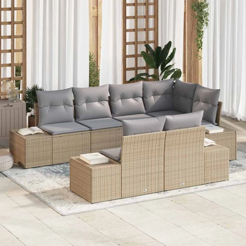 vidaXL Havesofa Sæt 7 pc Beige/Grå Poly Rattan