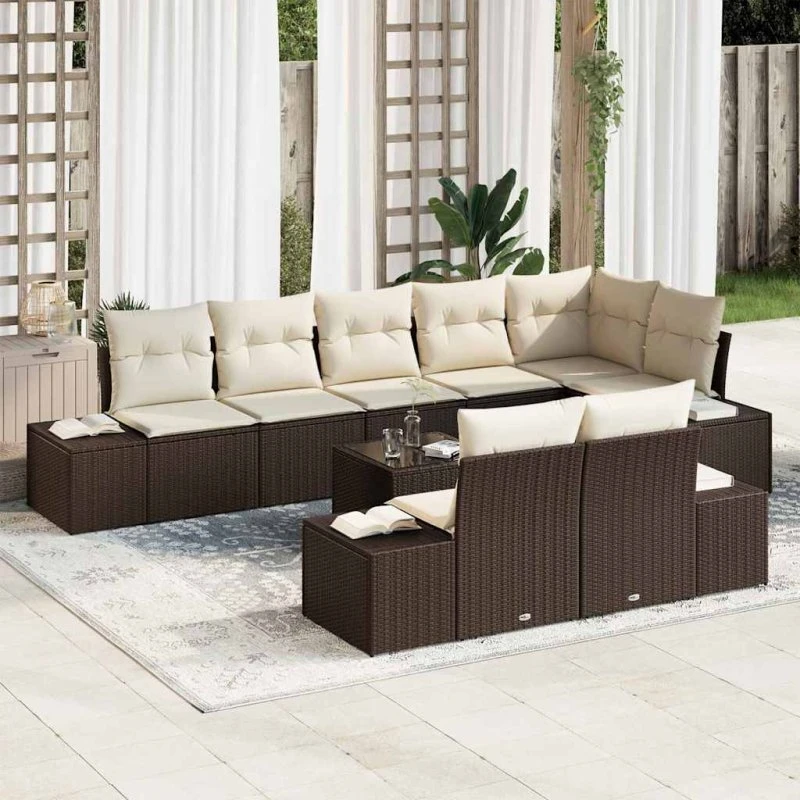 vidaXL Havesofa Sæt 9 pcs Brun/Creme Poly rattan