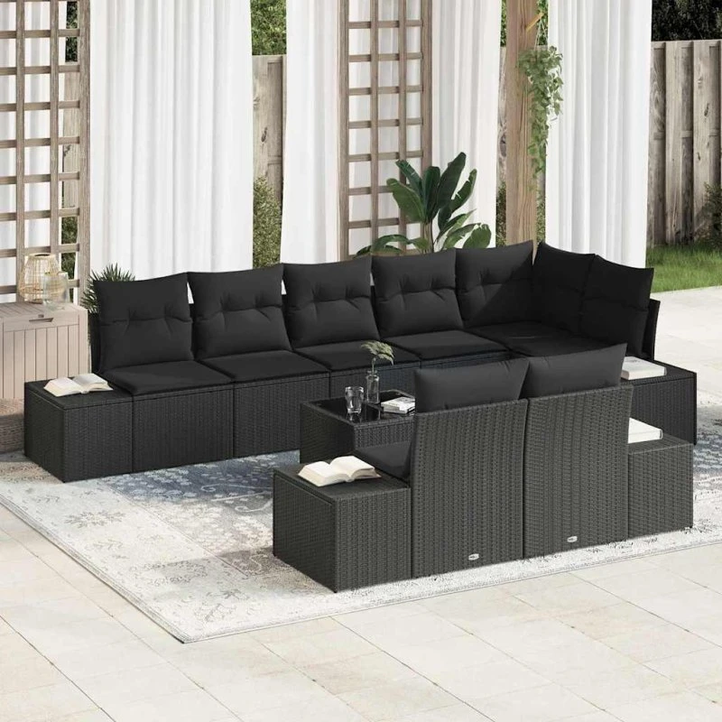 vidaXL Havesofa Sæt 9 del, Sort Poly Rattan