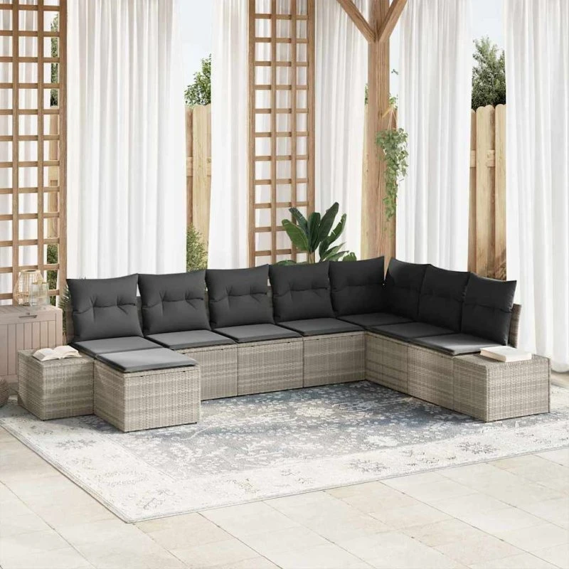vidaXL Havesofa Sæt 8 dele lysegrå polyrattan 319 x 209 x 85 cm