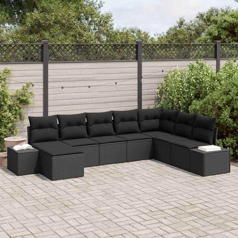 vidaXL Havesofa Sæt 8-del 319 x 209 x 85 cm Sort Poly Rattan