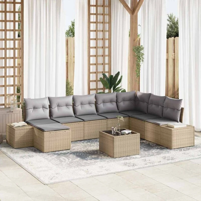 vidaXL Havesofa Sæt 9 deler Beige Poly Rattan