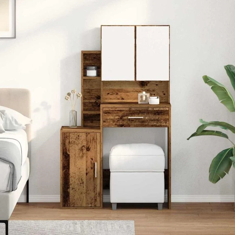 vidaXL Klædeskab med dør, Gammelt træ, 80 x 35 x 132 cm, Konstrueret træ