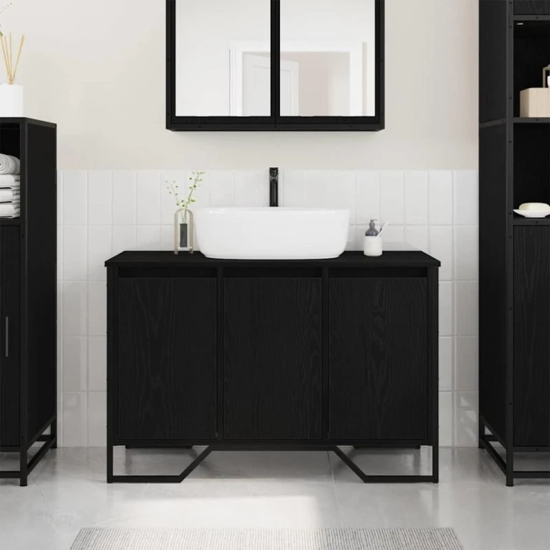 vidaXL Badeværelsesskabsunder Sort eg 91 x 35 x 60 cm Træ