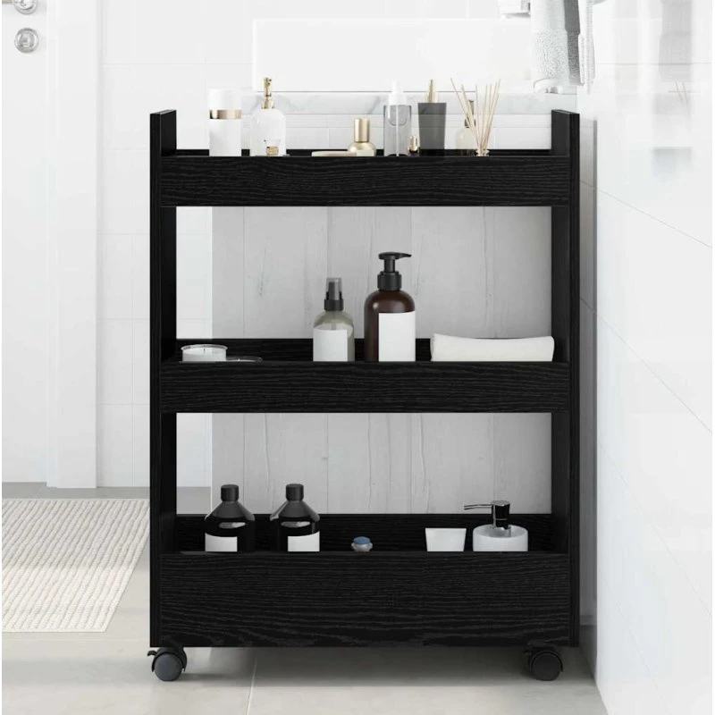 vidaXL Smal Opbevaringstrolley 60x22x80 cm Sort Konstrueret Træ