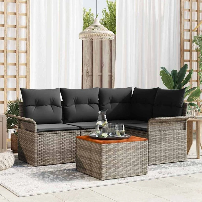 vidaXL Havesofa Sæt 5-pcs Grå Poly rattan