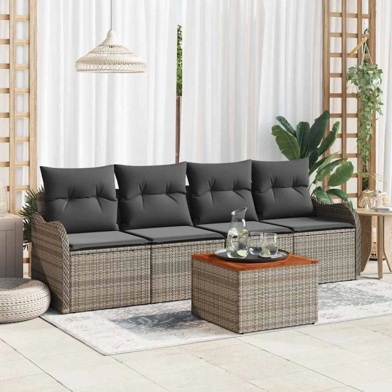 vidaXL Havesofa Sæt 5-pcs Grå Poly rattan