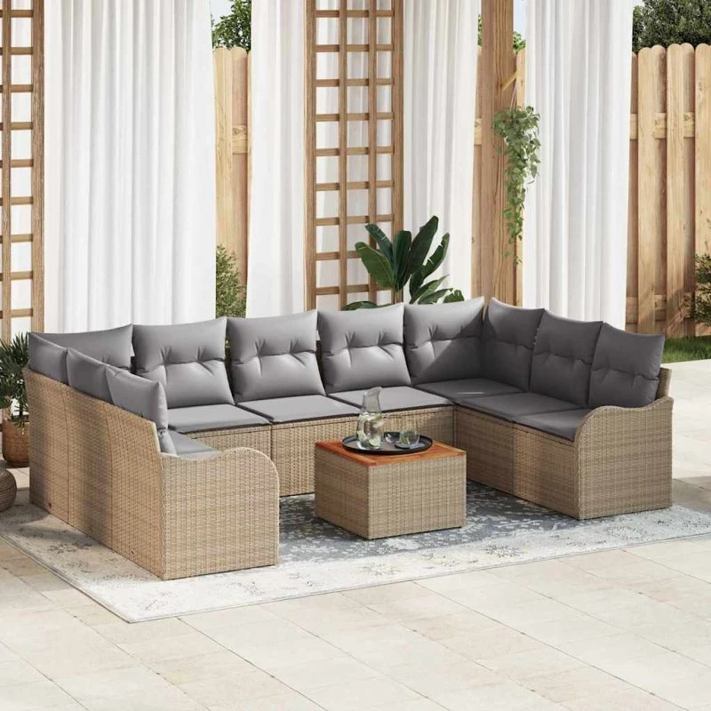 vidaXL Havesofa Sæt 10 pcs Beige PolyRattan
