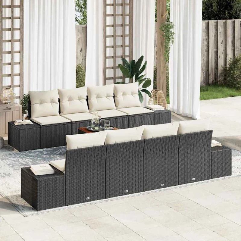 vidaXL Havesofa Sæt 9 pcs Sort Poly rattan med pude