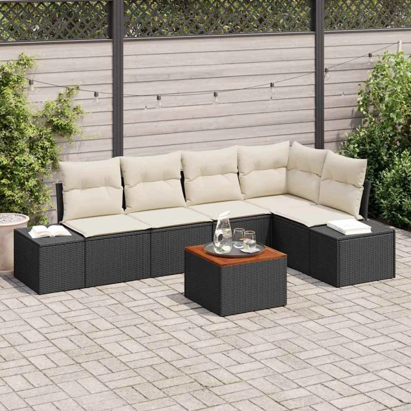 vidaXL Havesofa Sæt 6-pces Sort Poly Rattan