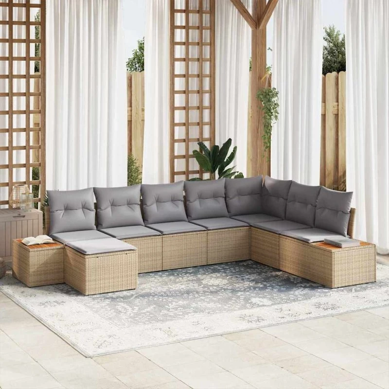 vidaXL Havesofa Sæt 8 pcs Beige Poly rattan