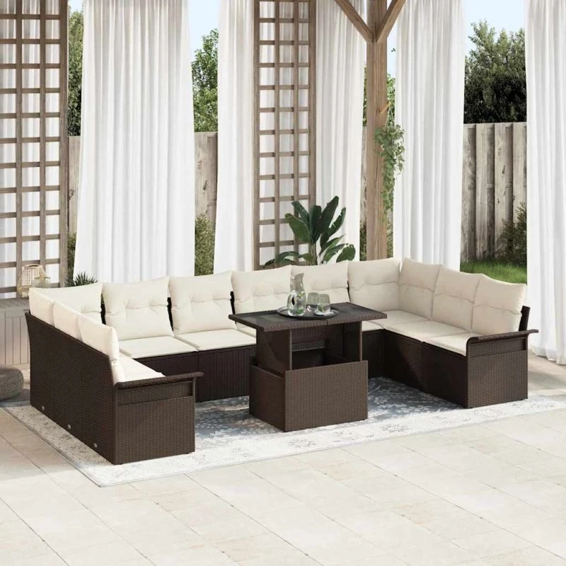vidaXL Havesofa Sæt 11 pcs Brun Poly rattan