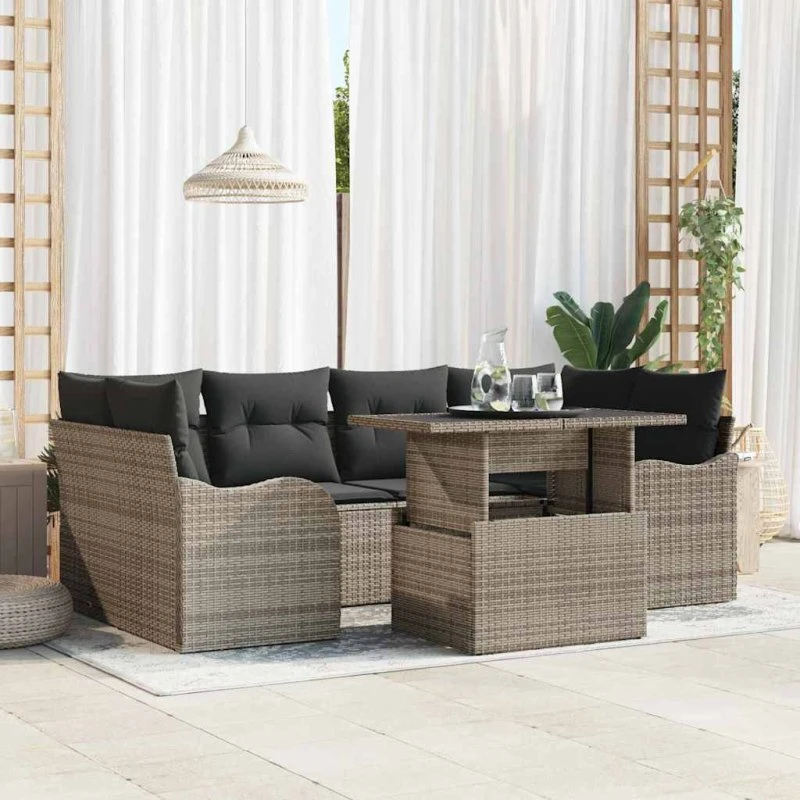 vidaXL Havesofa Sæt 7-personer Grå/Mørkegrå Poly rattan