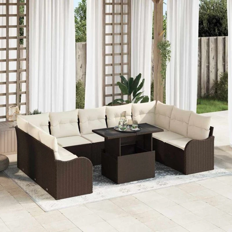 vidaXL Havesofa Sæt 10 pcs Brun Poly rattan