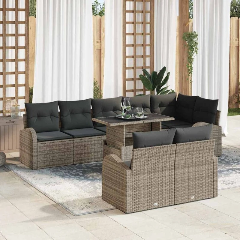 vidaXL Havesofa Sæt 9 stk Grå Polyrattan med Opbevaring