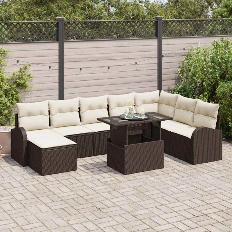 vidaXL Havesofa Sæt 9 pcs Brun/Creme