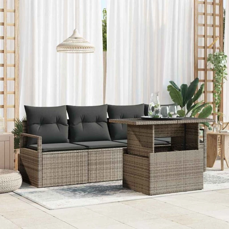 vidaXL Havesofa Sæt 5-pces Grå PolyRattan med Opbevaring