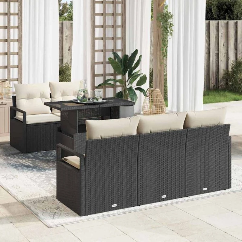 vidaXL Havesofa Sæt 6 stk Sort PolyRattan med Opbevaring