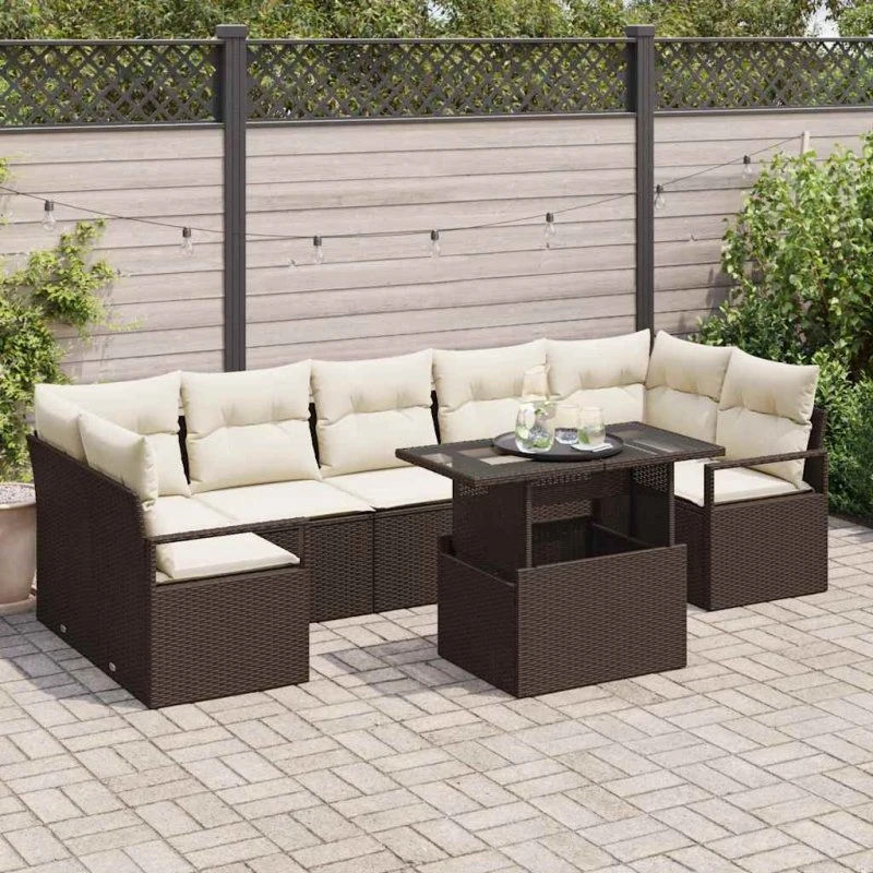 vidaXL Havesofa Sæt 8 stk Brun/Creme Poly Rattan