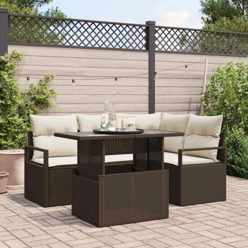 vidaXL Havesofa 5-pcs Brun/Creme Poly Rattan