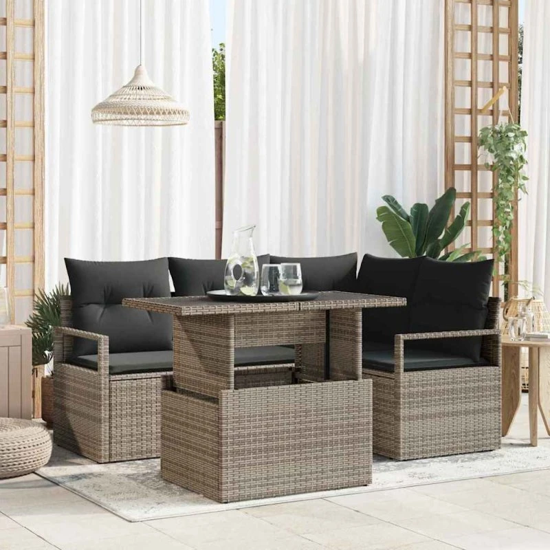 vidaXL Havesofa Sæt 5-pces Grå PolyRattan