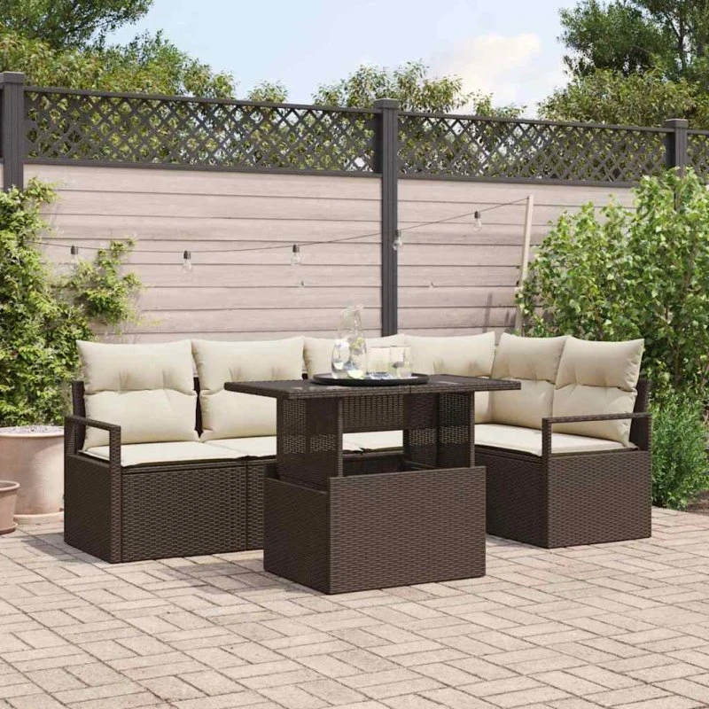 vidaXL Havesofa Sæt 6 pc Brun/Creme Poly Rattan