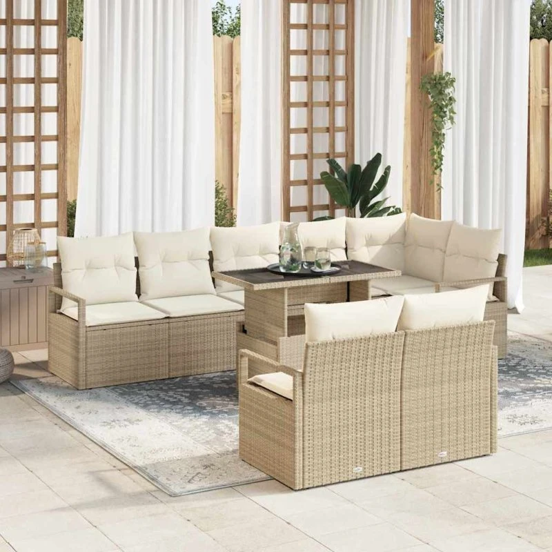 vidaXL Havesofa Sæt 9 stk Beige/Creme PolyRattan